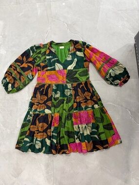 Lula soul Vibrant Patchwork Floral Dress in Green, Pink & Brown small